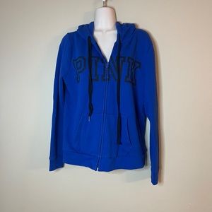 PINK Royal Blue Zip Up Hoodie Size Medium
